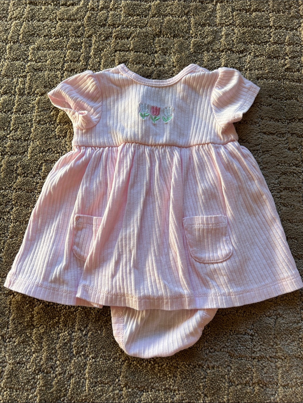 Little Me Pink Ribbed Tulip Knit One-Piece